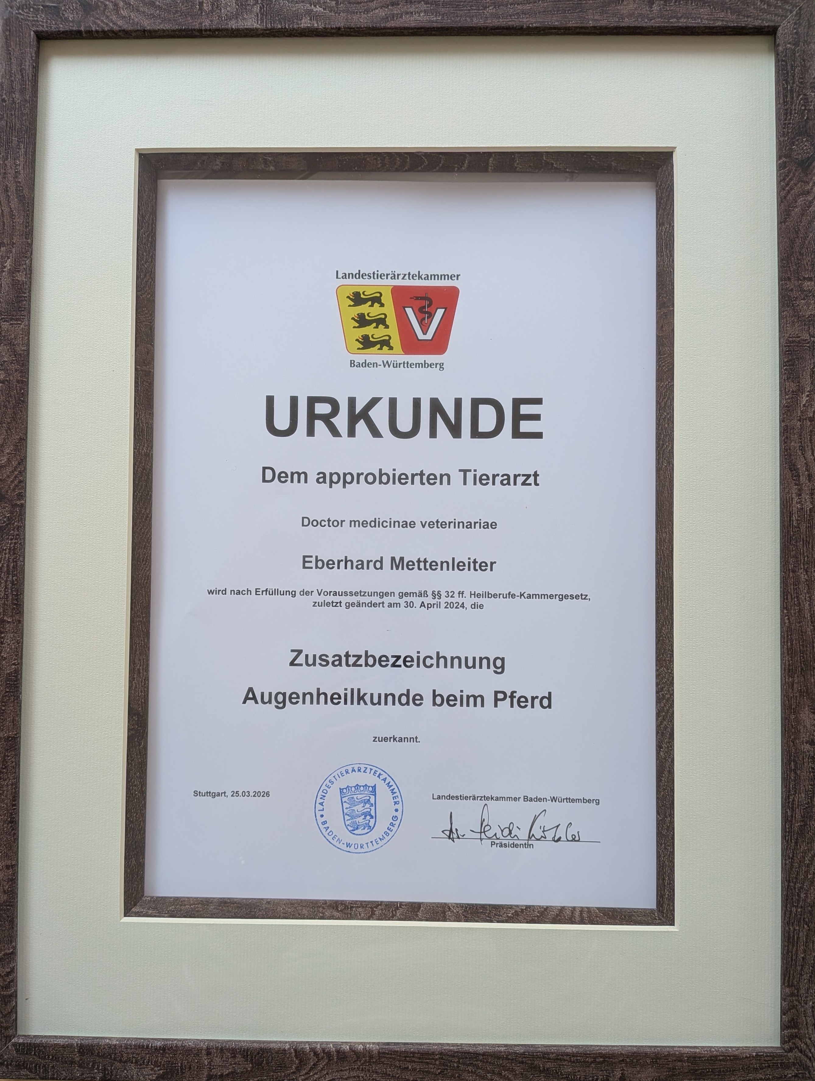 urkunde augenheilkunde